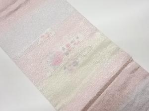 リサイクル　銀駒刺繍扇子に花模様開き名古屋帯（額縁仕立て）